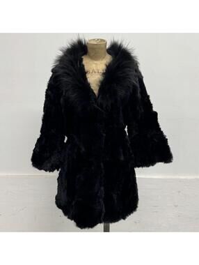 Vintage Y2K Black Rabbit & Fox Fur Jacket Coat
